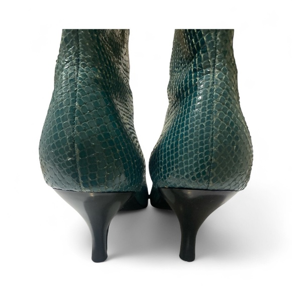 Authentic Gianni Bini Real Snakeskin Dark Aqua Pointed Toe Kitten Heel Boots9” - Picture 2 of 13
